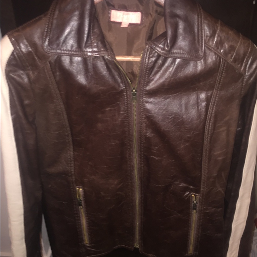 Politix women’s brown leather jacket